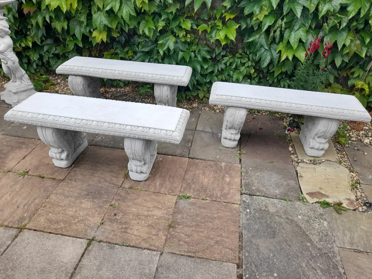 Garden Benches and Bird Baths - New - Only 85 Each - Image 1