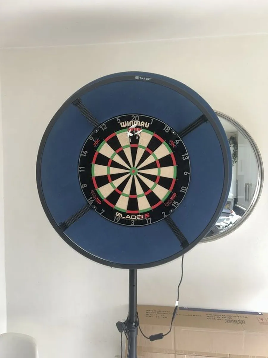 dart board tripod stand and target ring light basically brand new only used a handful of times. Also comes with the surround. - Image 1
