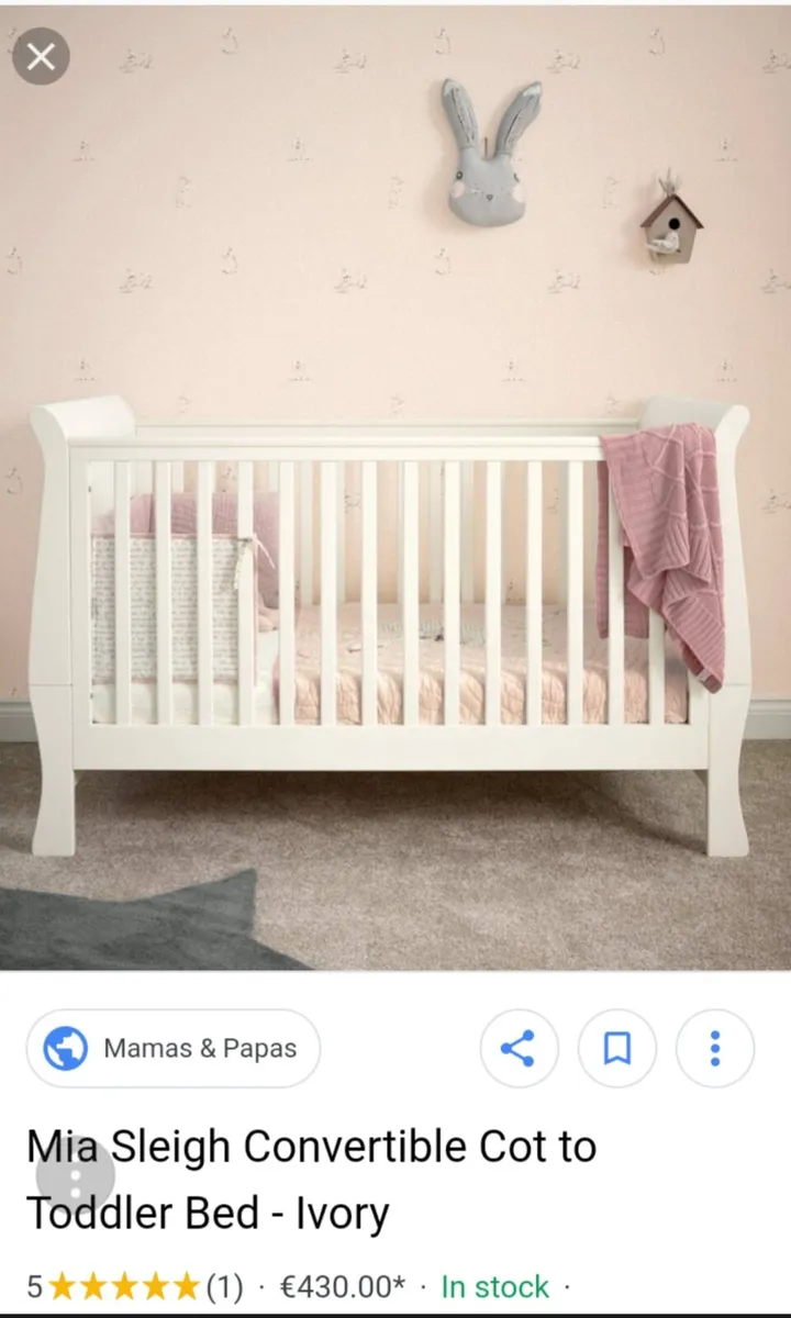 Ivory Mia Sleigh Convertible Cot to Toddler Bed - Image 1