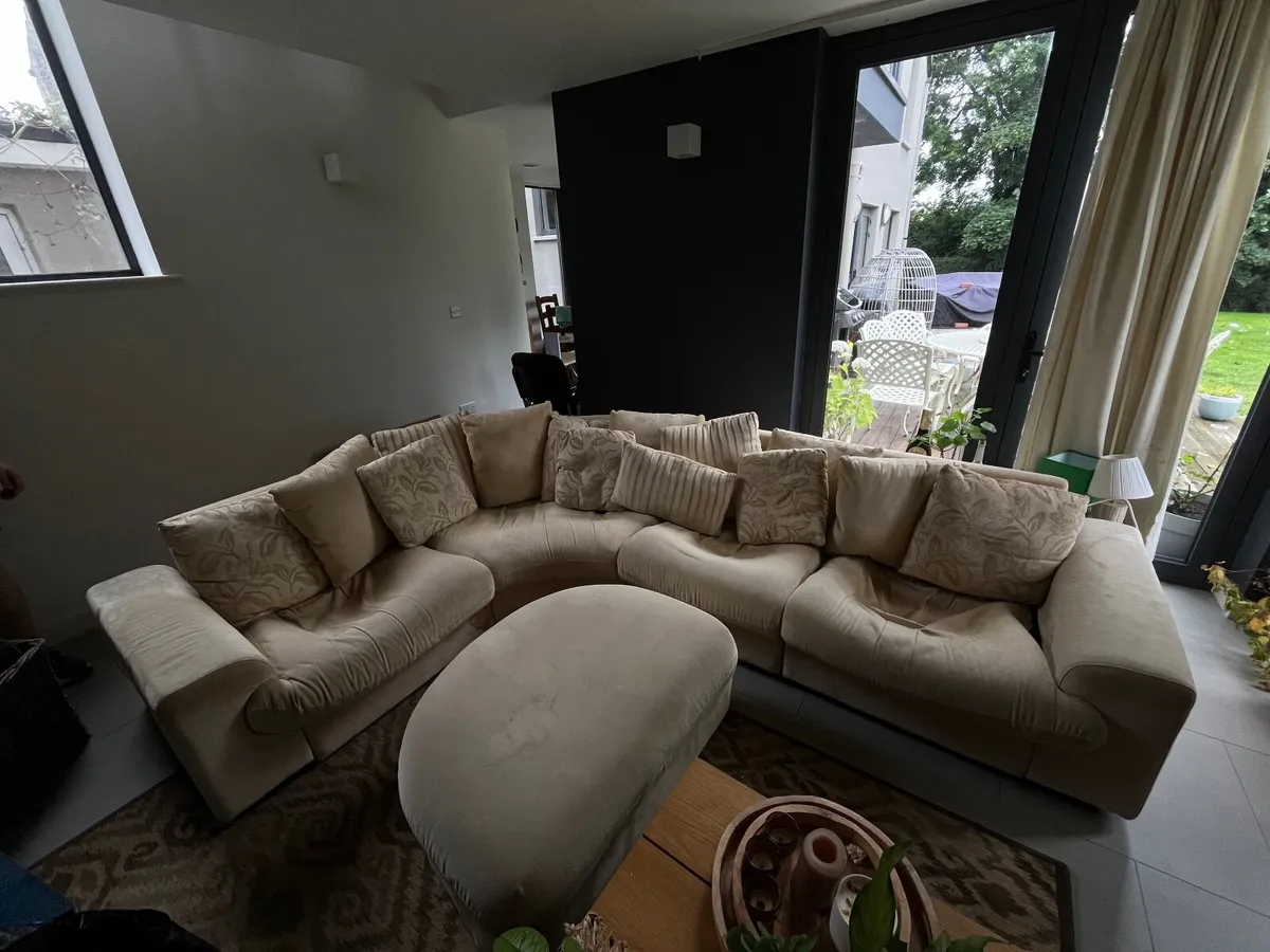 Cream L shaped Couch and Footstool - Image 1