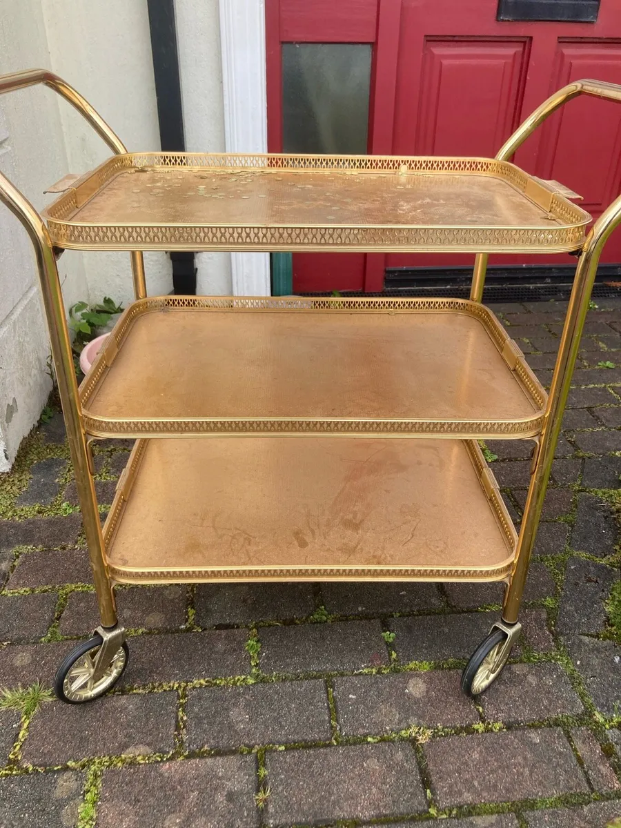 1960s vintage gold cocktail drinks trolley - Image 1