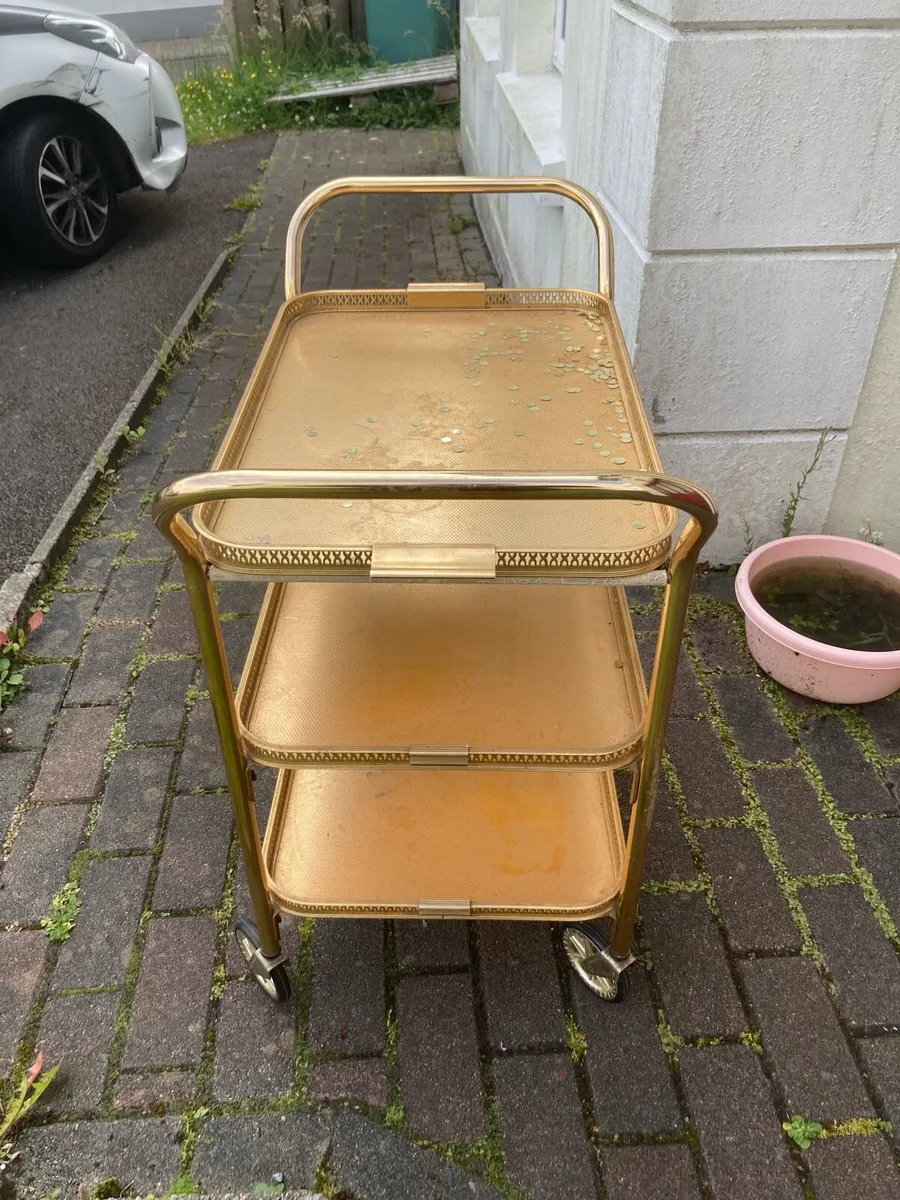 1960s vintage gold cocktail drinks trolley - Image 2