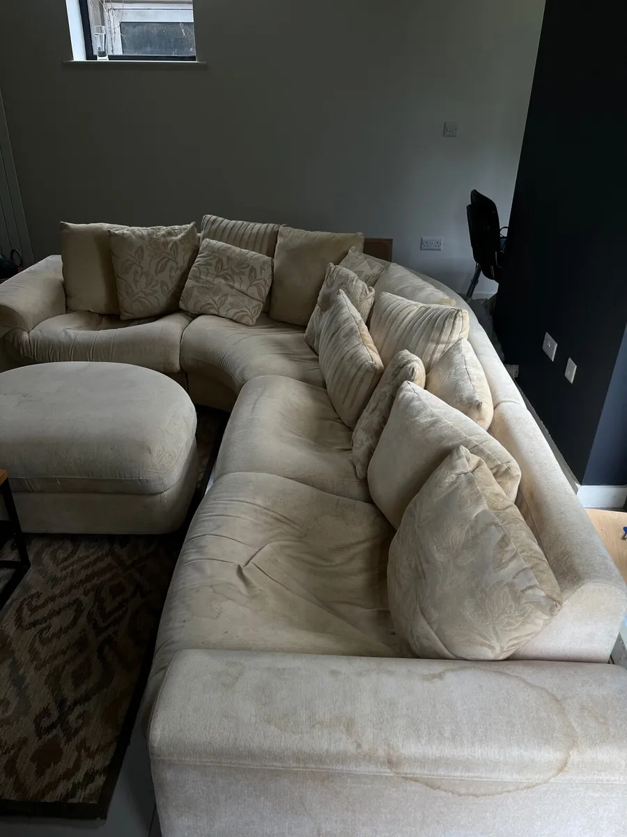 Cream L shaped Couch and Footstool - Image 2