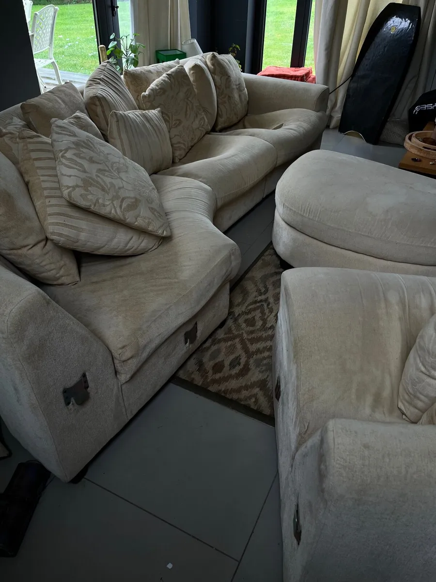 Cream L shaped Couch and Footstool - Image 3