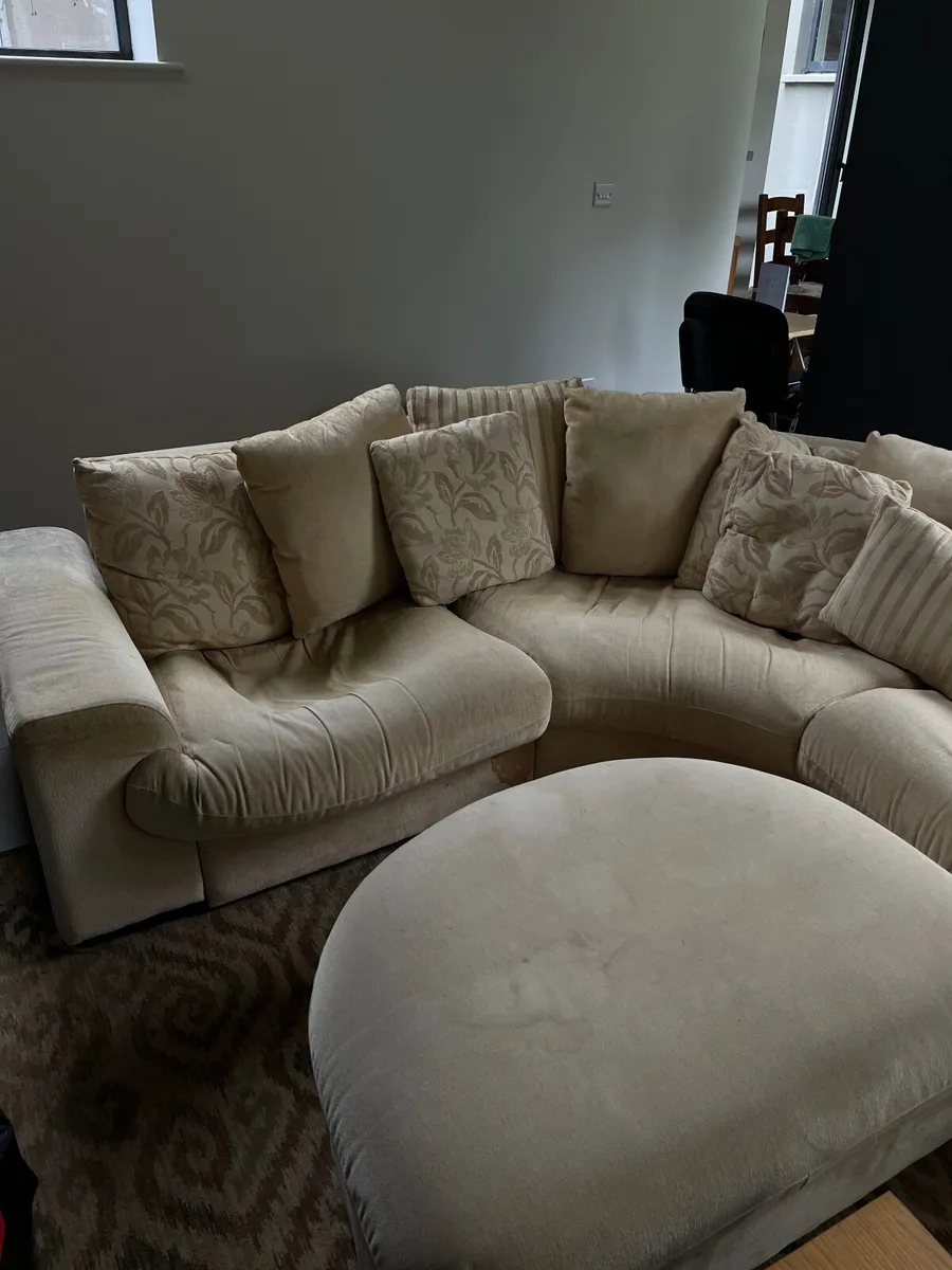 Cream L shaped Couch and Footstool - Image 4