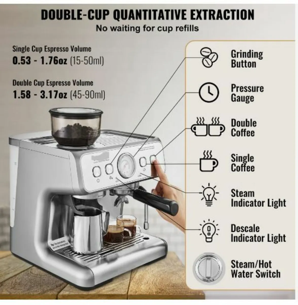 spresso Machine with Grinder 15 Bar - Image 4