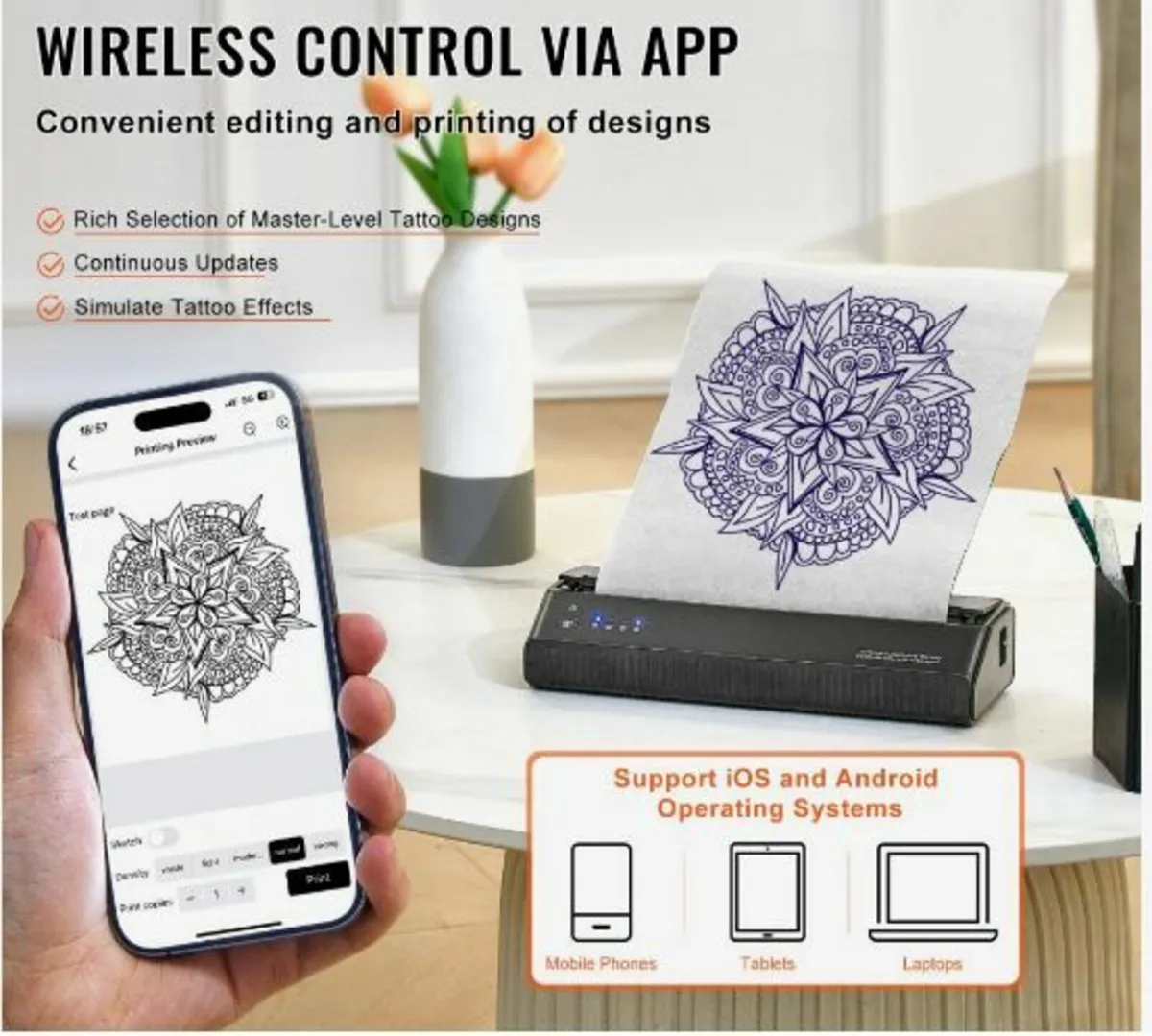 Tattoo Transfer Stencil Printer, Wireless Bluetoot - Image 2