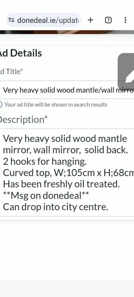 Heavy Sitting room mantle/wall mirror/hall mirror - Image 3