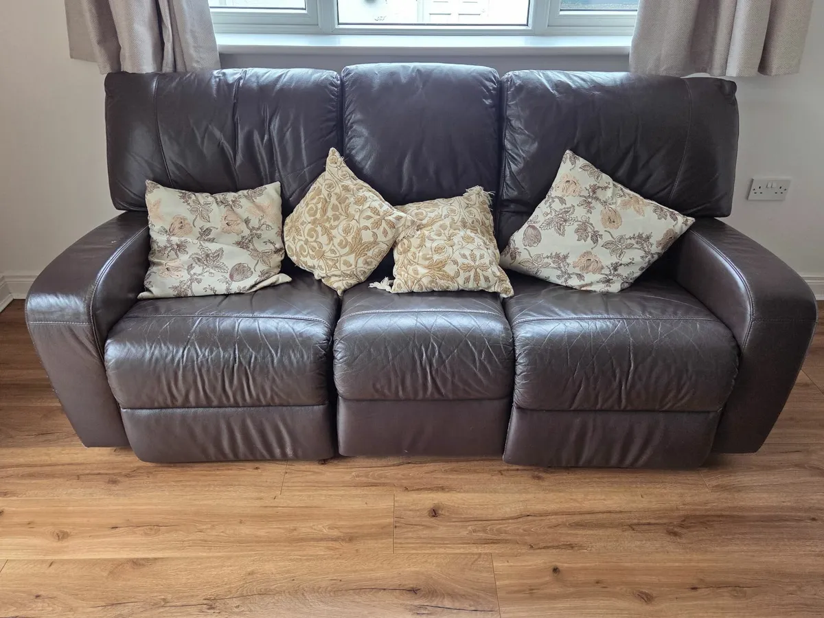 Recliner 3 Seater - Brown Leather - Image 1