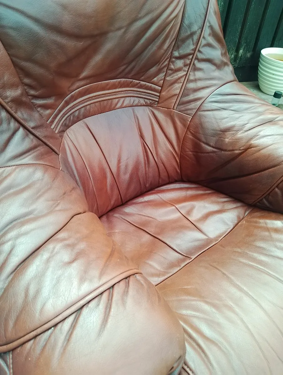 Solid Oak Leather Armchair - Image 1