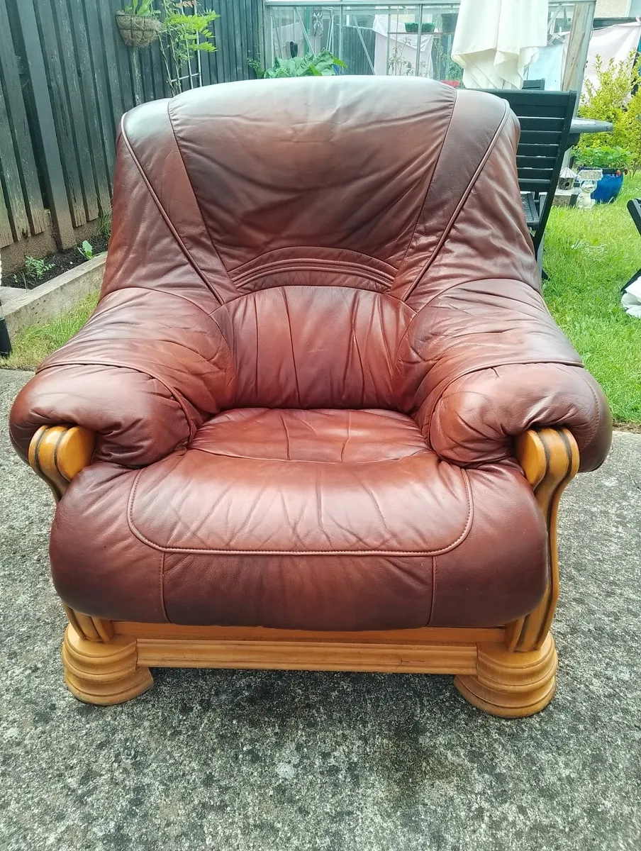 Solid Oak Leather Armchair - Image 2