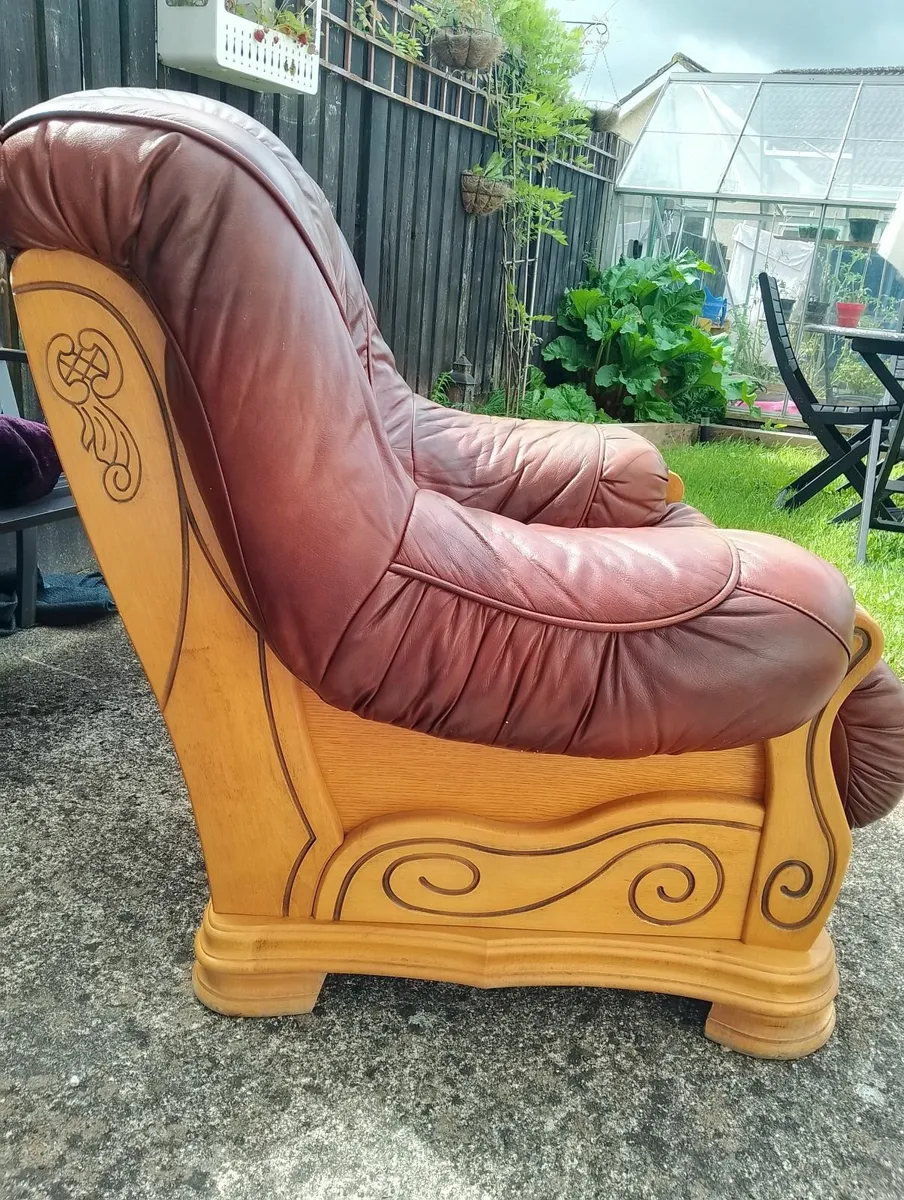 Solid Oak Leather Armchair - Image 3