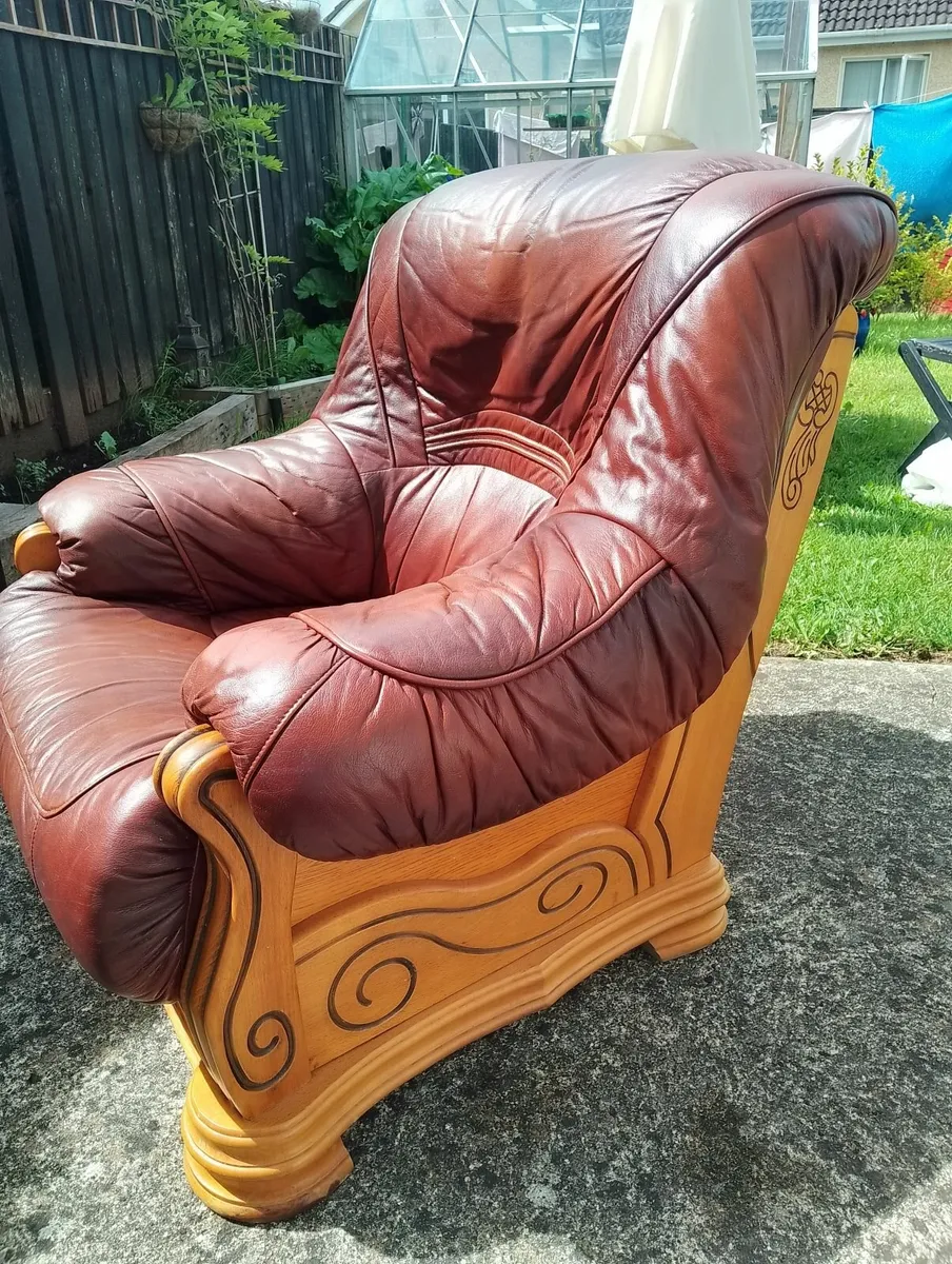 Solid Oak Leather Armchair - Image 4