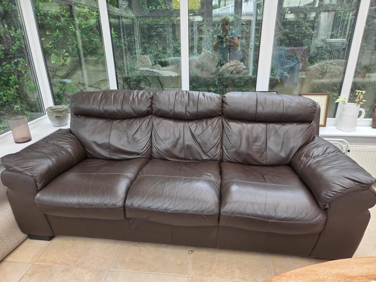 Brown Leather Couch - Image 2