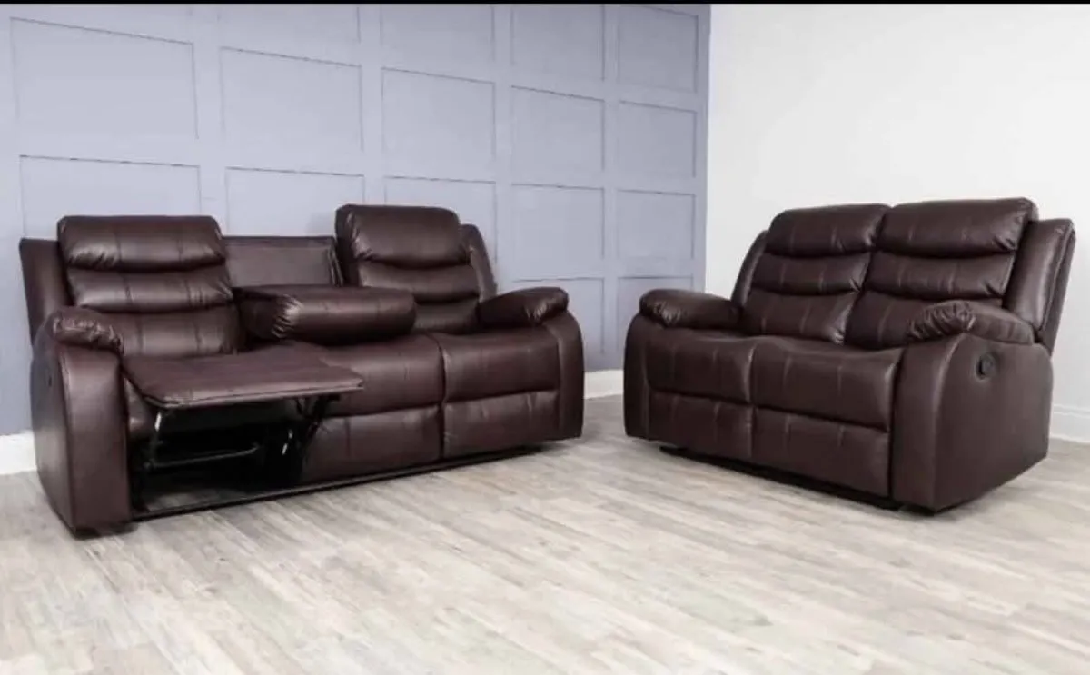 Roma Dark Brown Leather Manual Recliner Sofa - Image 2