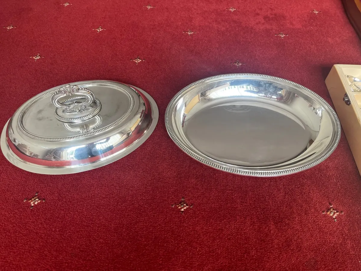 Vintage Silver Tray & Serving Dish - Image 1