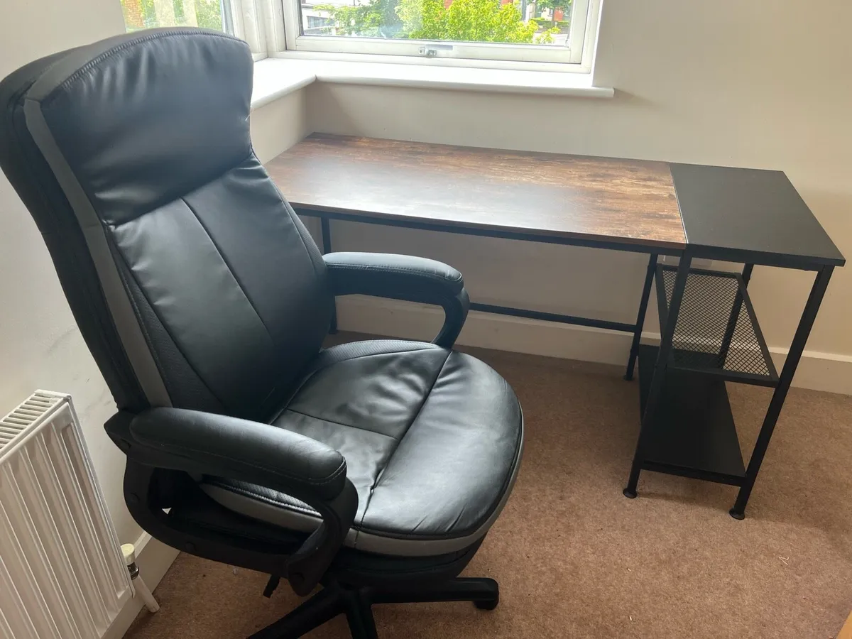 Office Desk + Leather Chair - Image 1