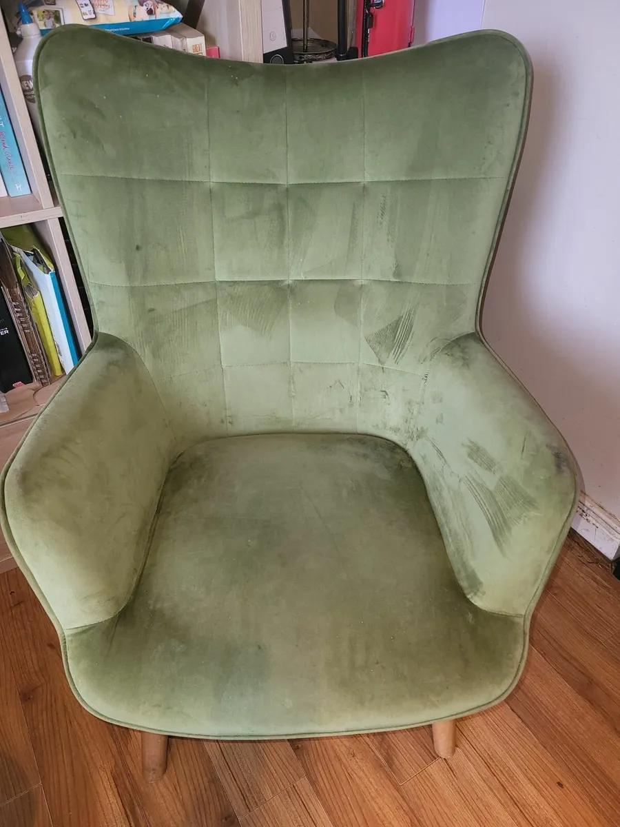 Olive green velvet Armchair - Image 1