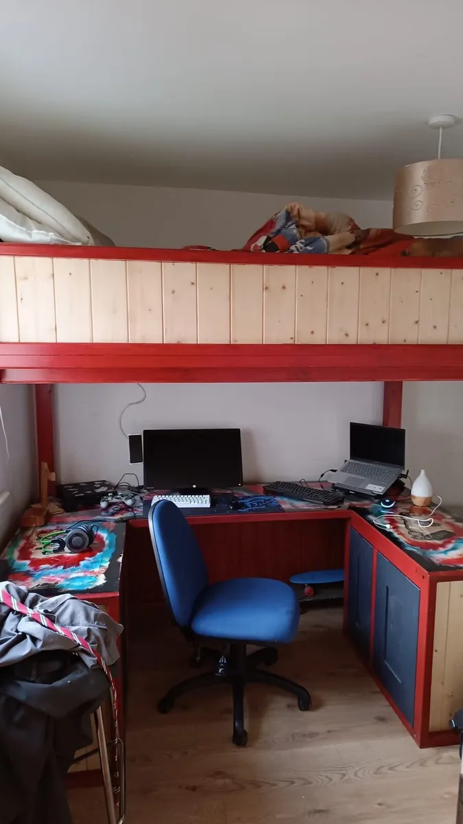 Custom solid wood Loft Bed with desk - Image 1