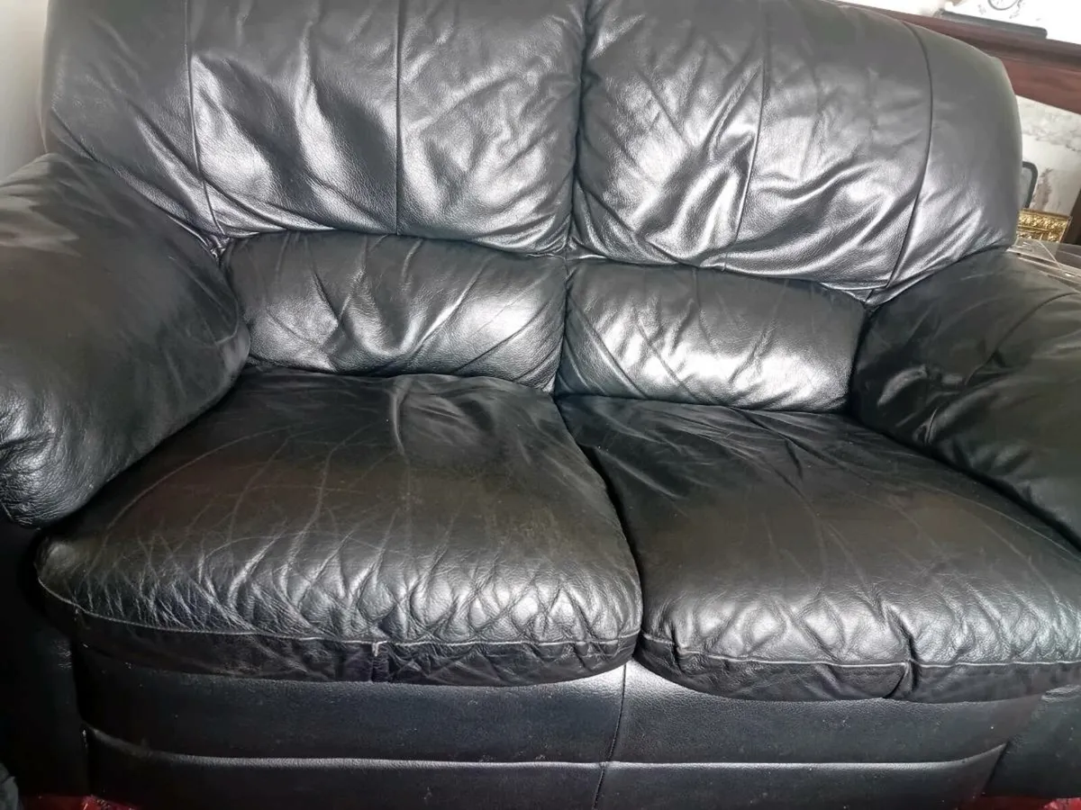 Black 2 Seater leather couch - Image 1