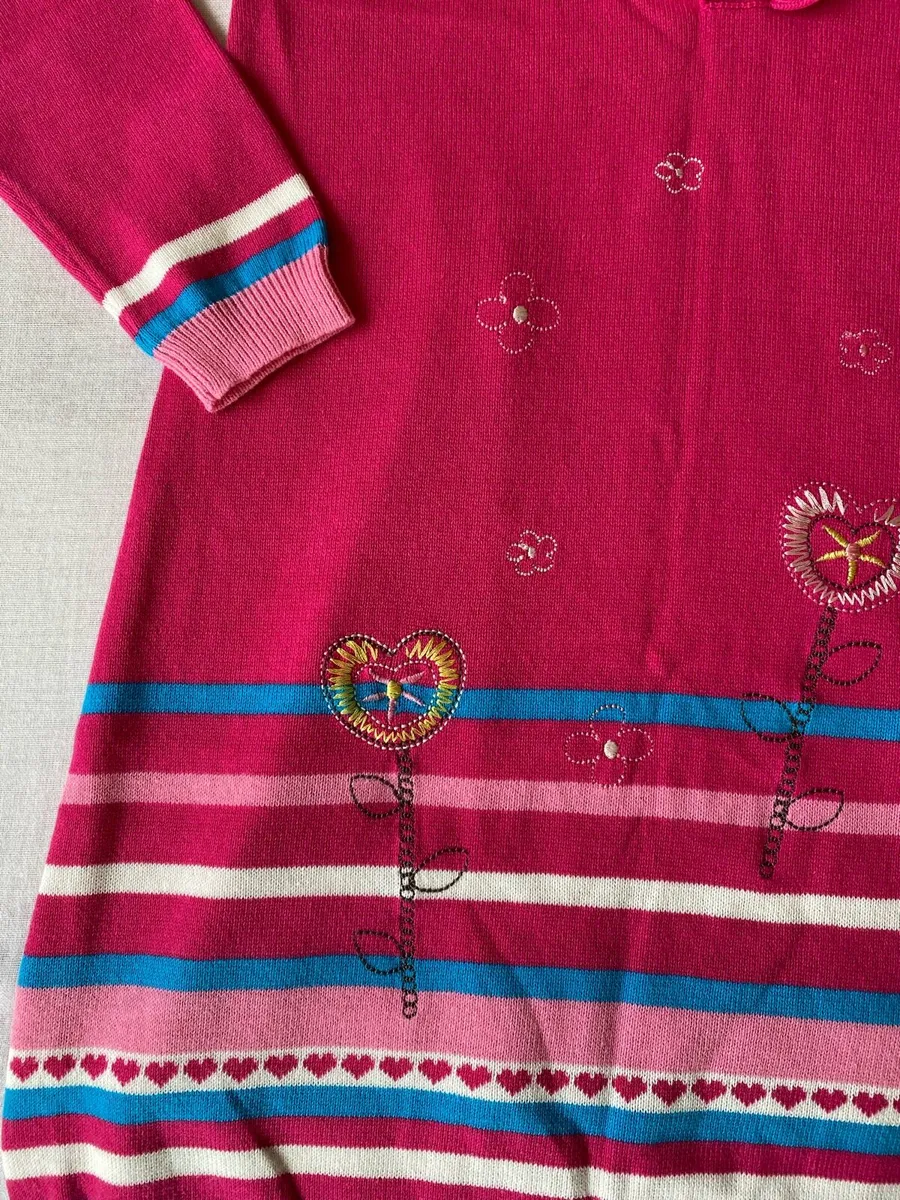 Girl’s Brand New Knitted Pink Flower Long Dress - Image 4