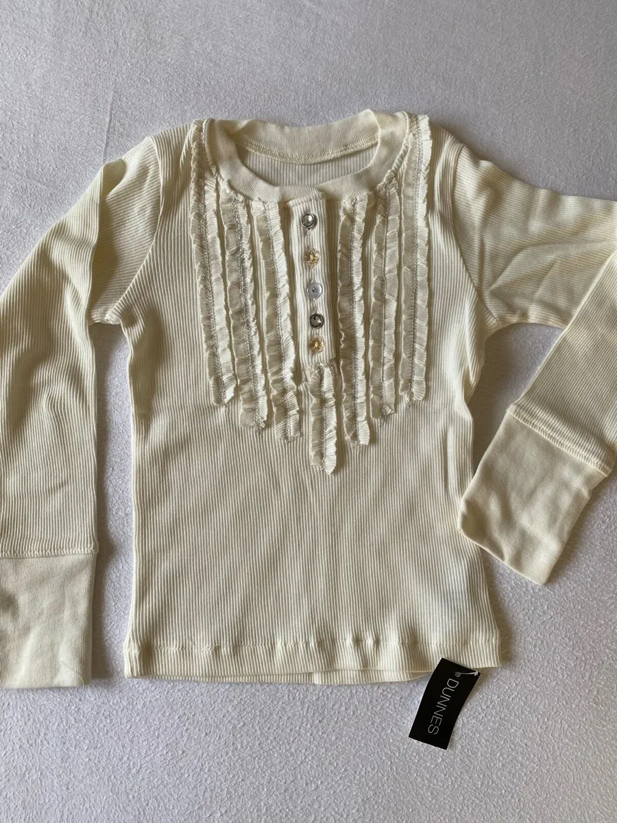 Girl’s Cream Ribbon Top with Diamond Buttons - Image 1