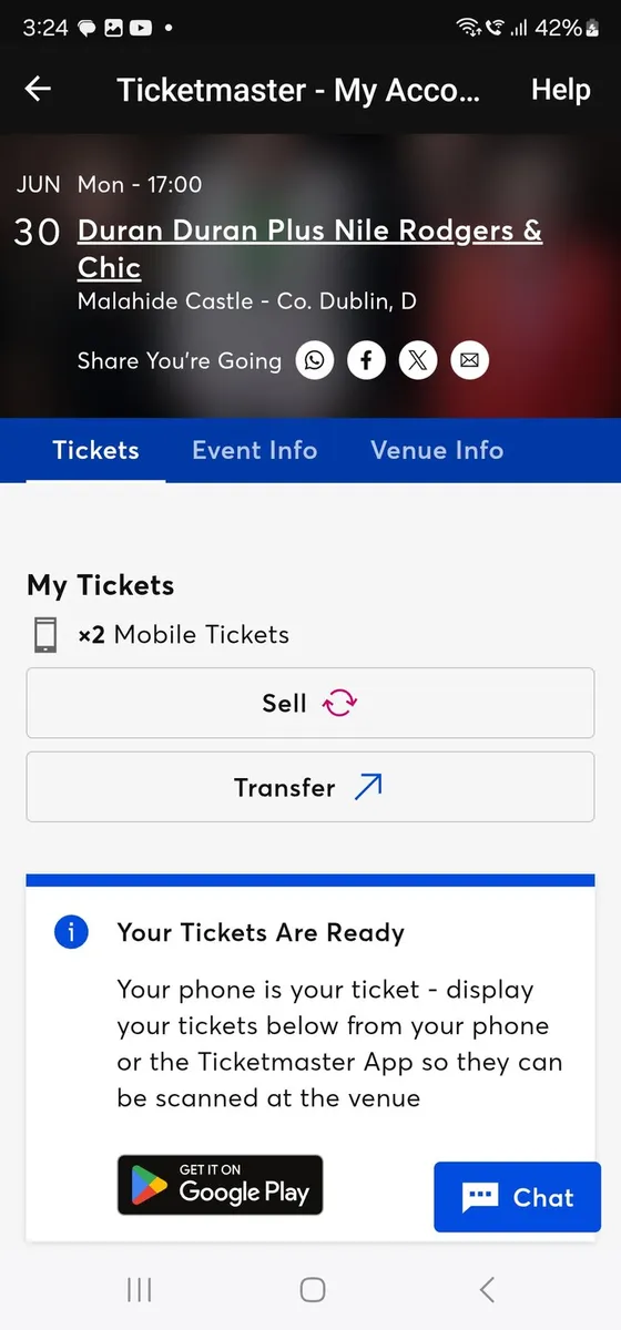 2 x Duran Duran + Nile Rogers & Chic Tickets 4sale - Image 2