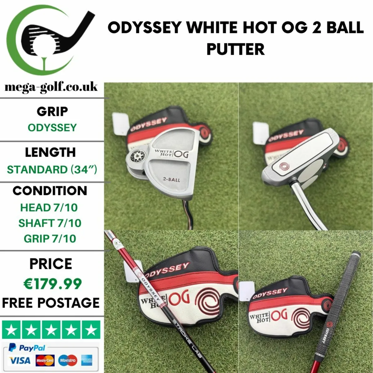 ODYSSEY WHITE HOT OG 2 BALL PUTTER / 34″ - Image 1