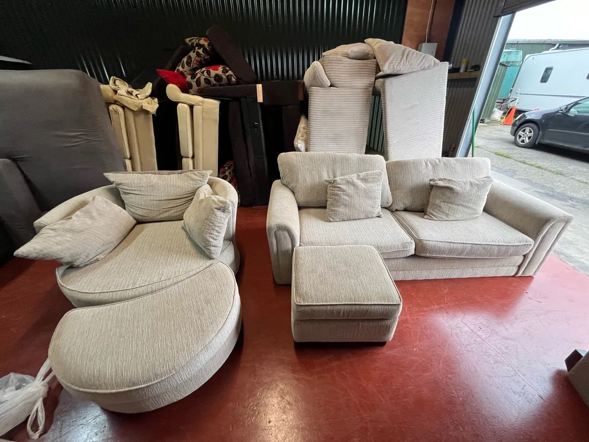 Beige sofa suite furniture set cuddle chair - Image 2