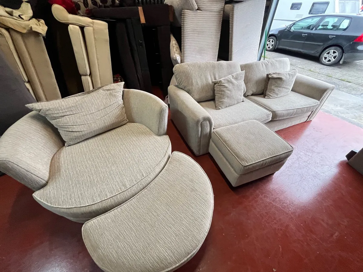 Beige sofa suite furniture set cuddle chair - Image 4