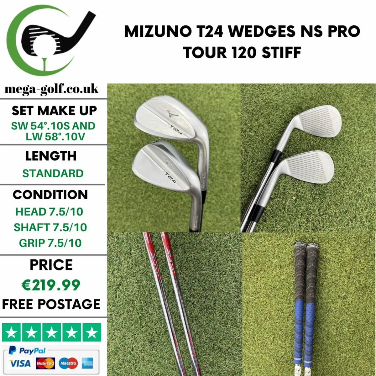 MIZUNO T24 WEDGES SW 54°.10S & LW 58°.10V / STIFF - Image 1