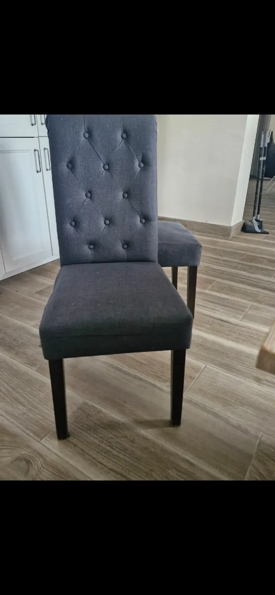 Grey Dining room chairs with mahogany legs - Image 1