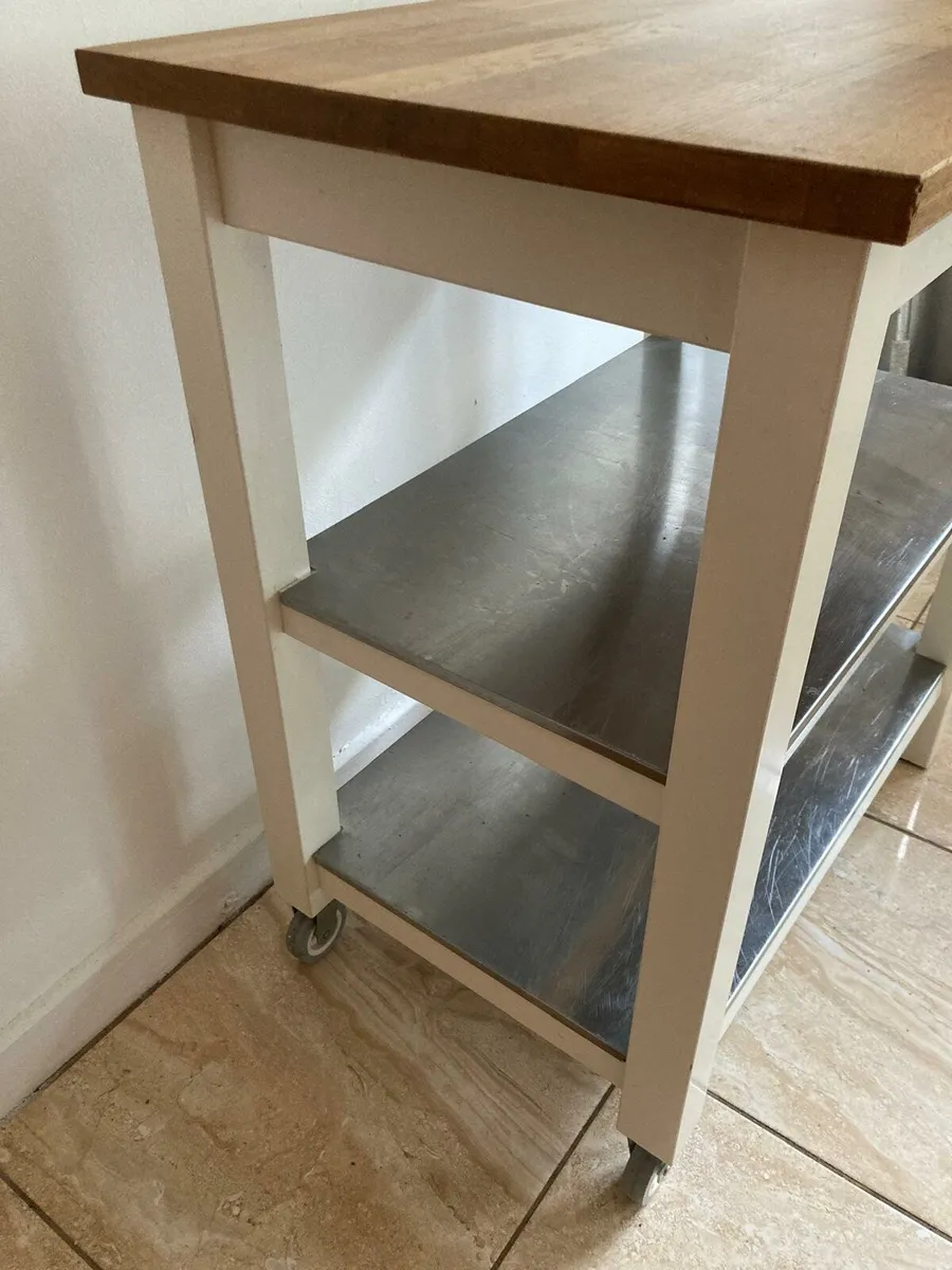Wooden white kitchen trolley island - Image 1