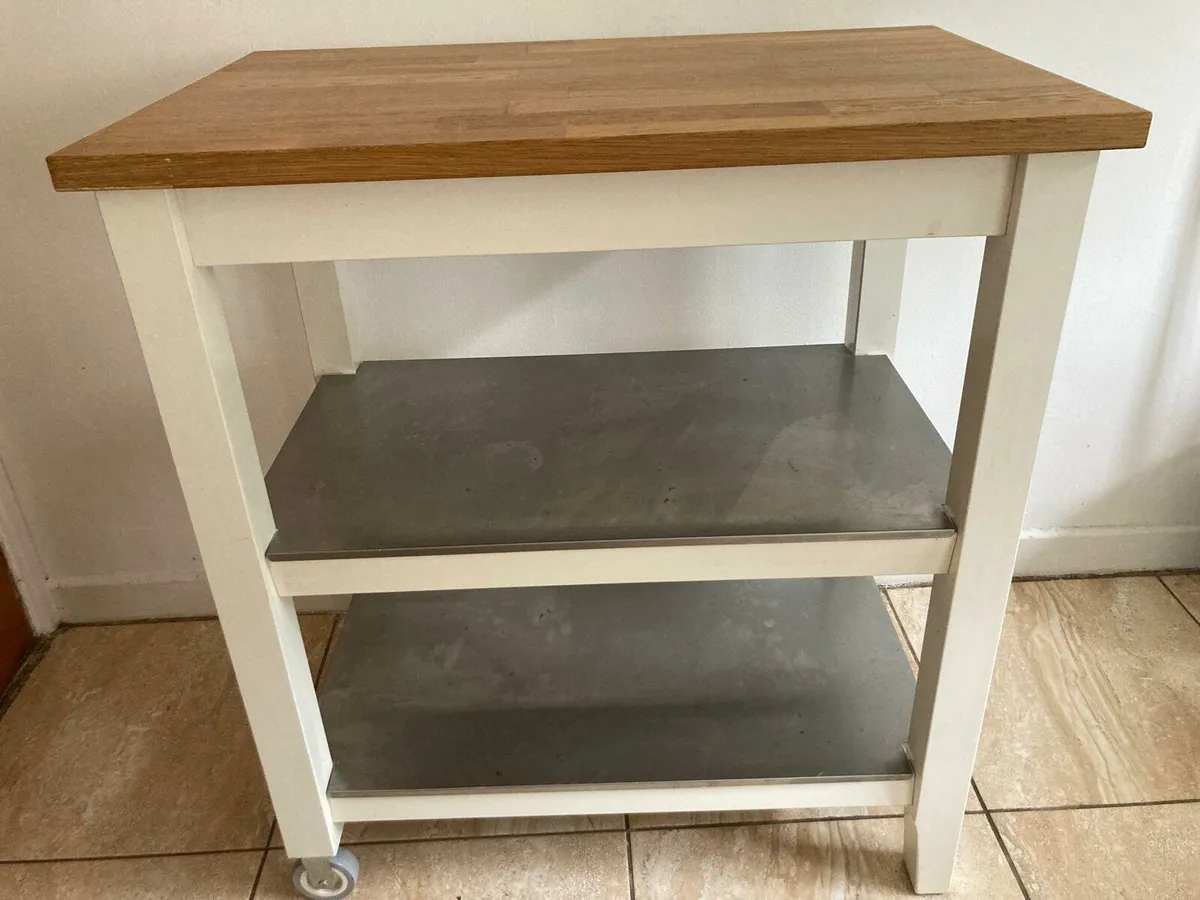 Wooden white kitchen trolley island - Image 2