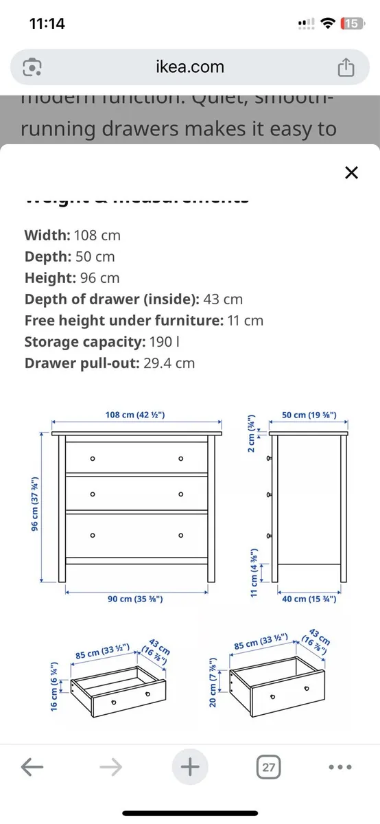 Ikea hemnes chest of 3 drawers - Image 3