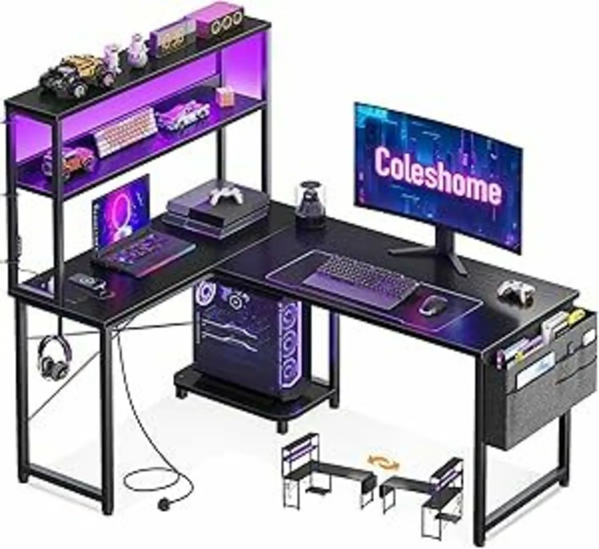 L Shaped Gaming Office Desk LED Lights 115x80cm - Image 3
