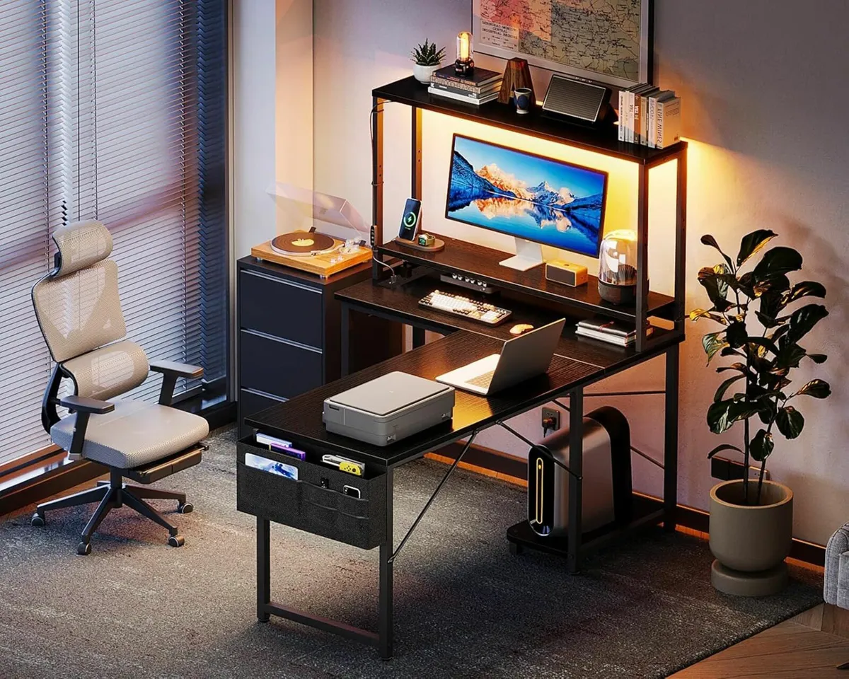 L Shaped Gaming Office Desk LED Lights 115x80cm - Image 1