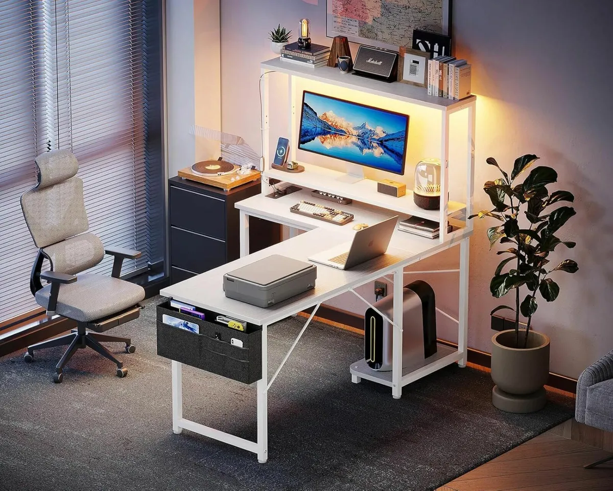 L Shaped Gaming Desk 115x80cm Office desk, White - Image 4