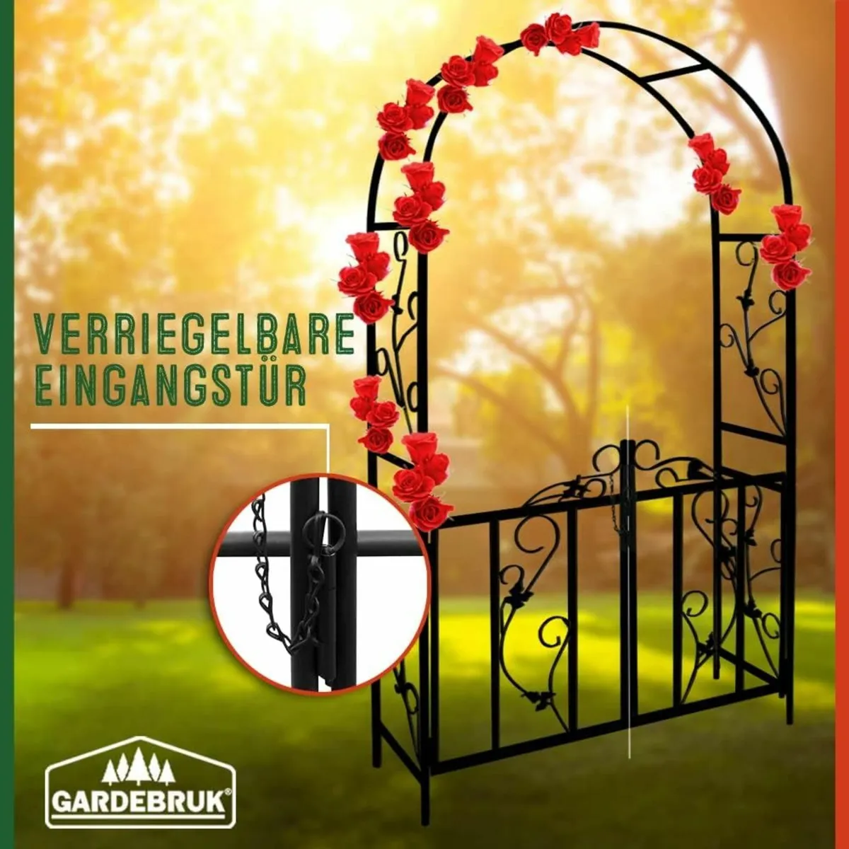 Rose Arch with Lockable Gate Metal Garden Trellis - Image 2