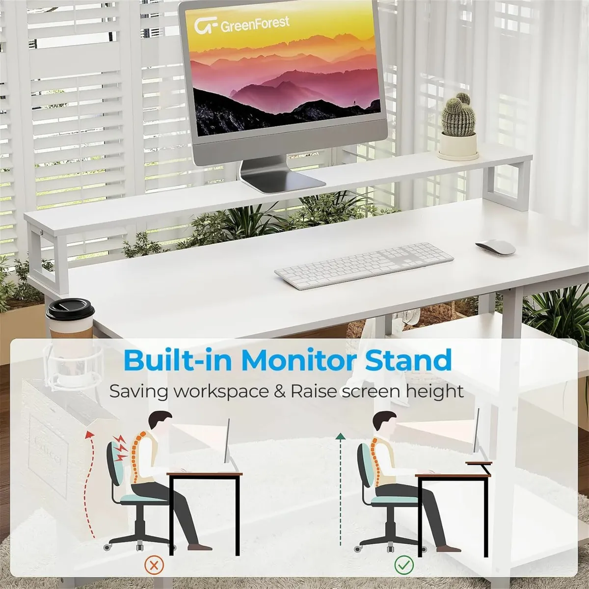 Computer Office Desk Storage Shelves120x50cm white - Image 3