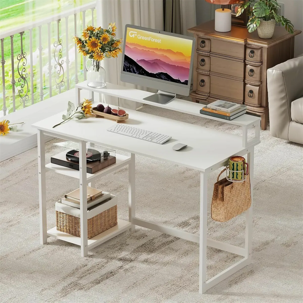 Computer Office Desk Storage Shelves120x50cm white - Image 1