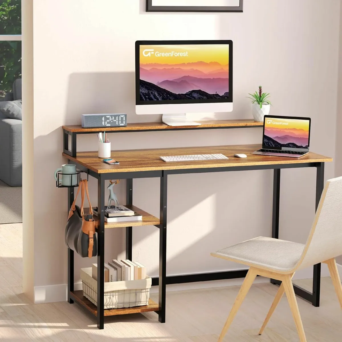 Computer Office Brown Desk Monitor Stand 120x55cm - Image 2