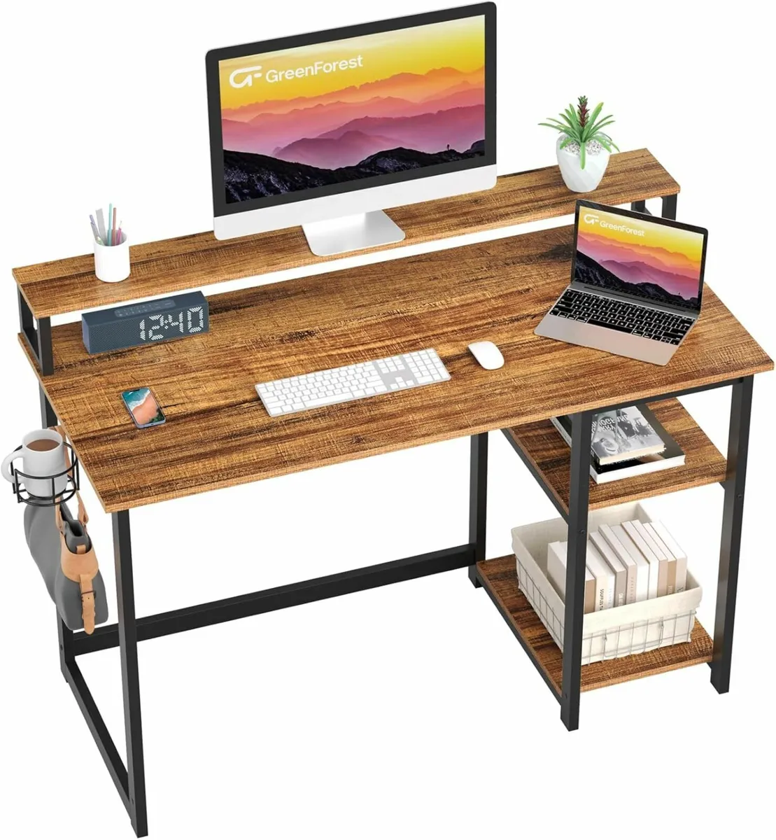 Computer Office Brown Desk Monitor Stand 120x55cm - Image 1