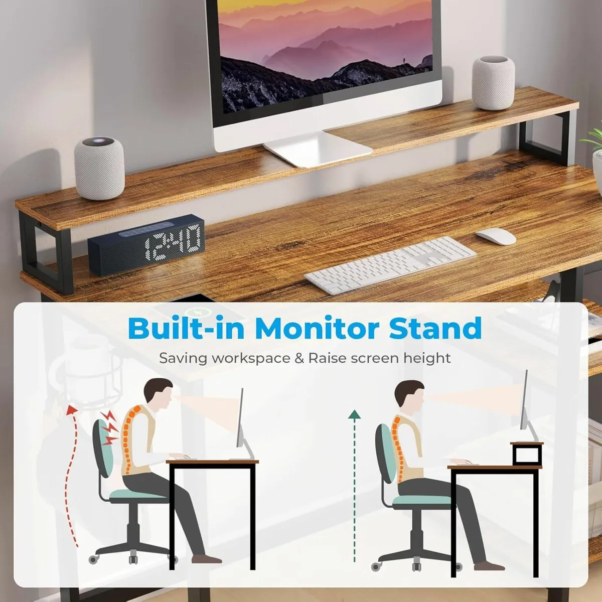 Computer Office Brown Desk Monitor Stand 120x55cm - Image 3