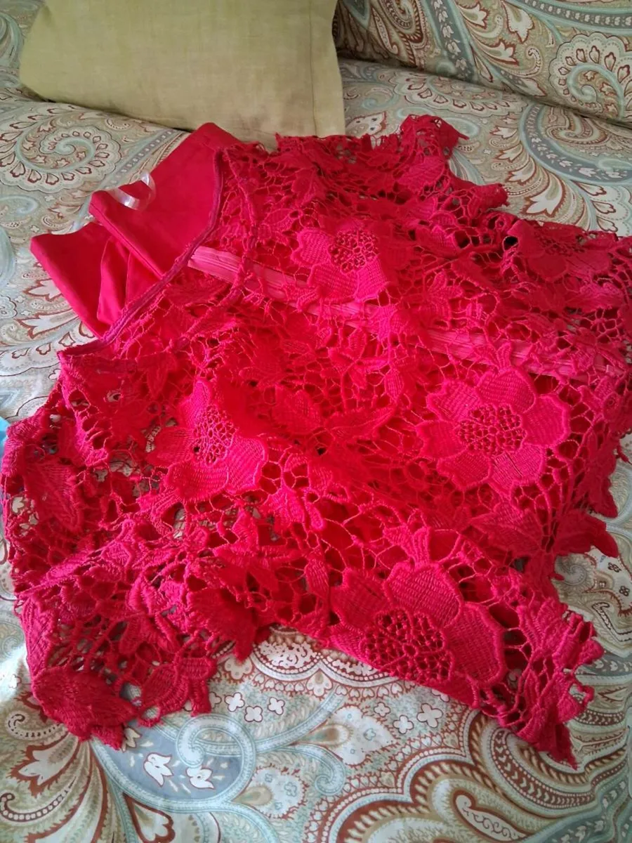 Cerise pink dress with matching  crochet top - Image 2