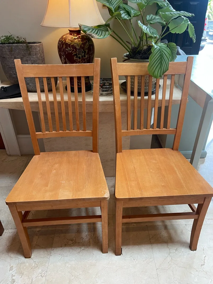 2 x Sturdy Matching Wooden Kitchen Dining Chairs - Image 1