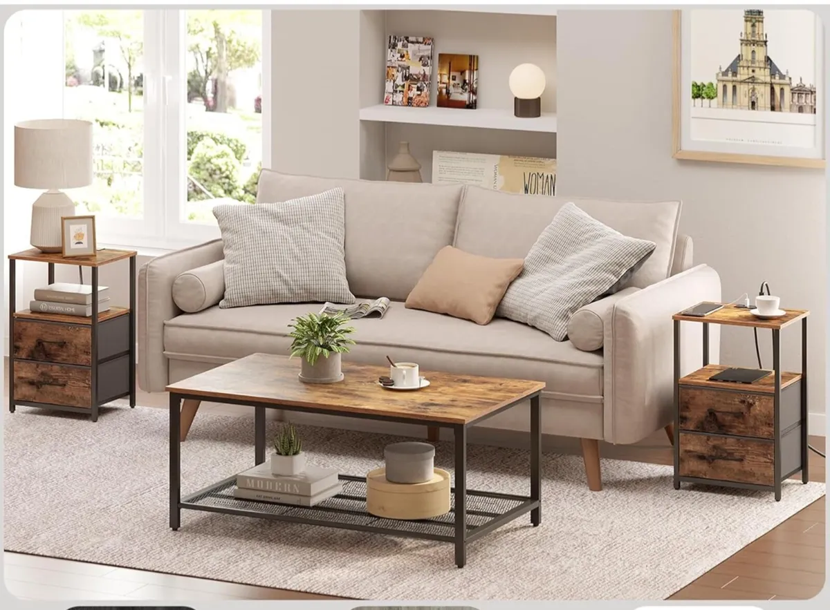 Set 2 of Bedside Table with Charging Station, Side - Image 2