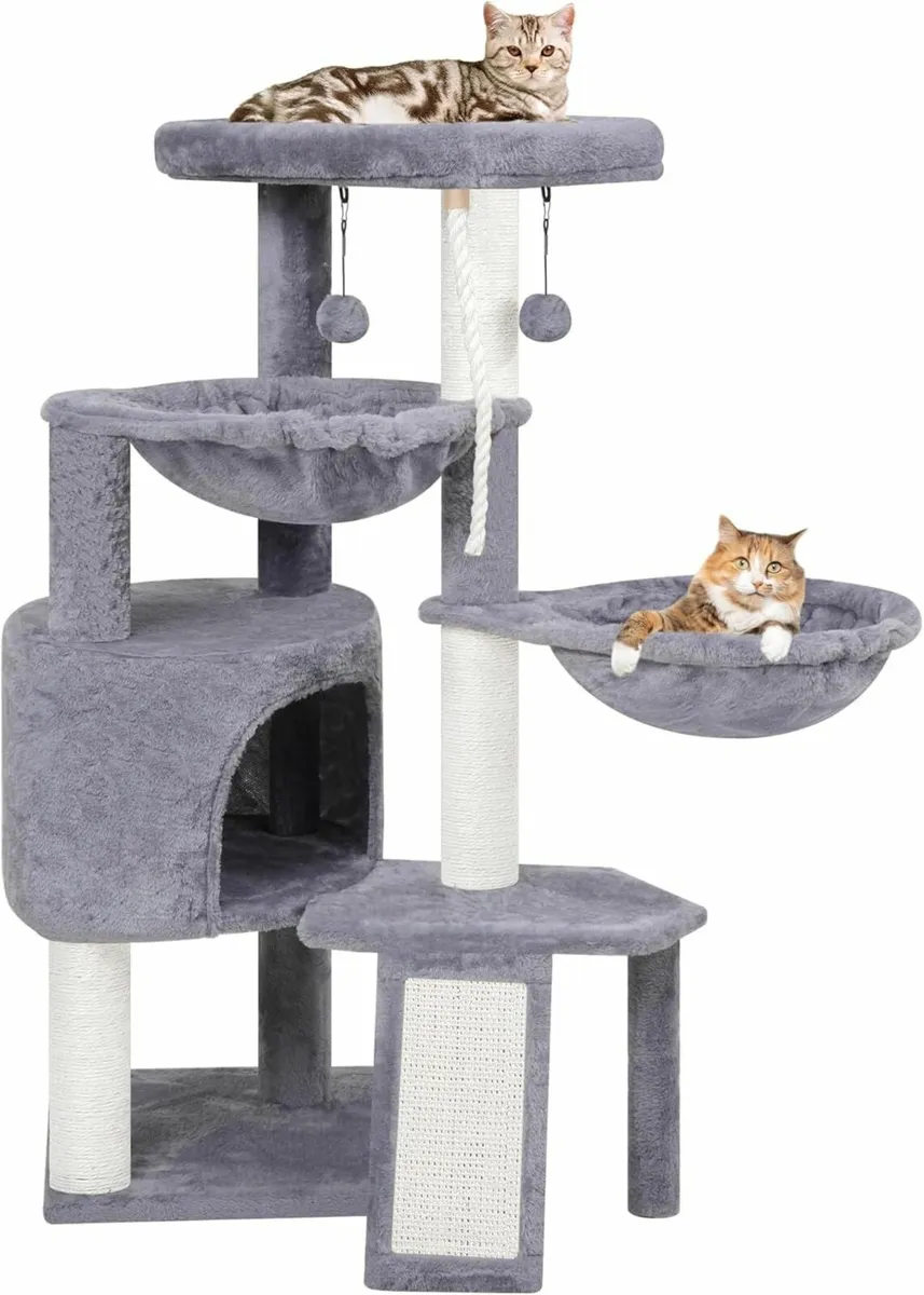 95cm Cat Tree with Scratching Posts, Grey - Image 1