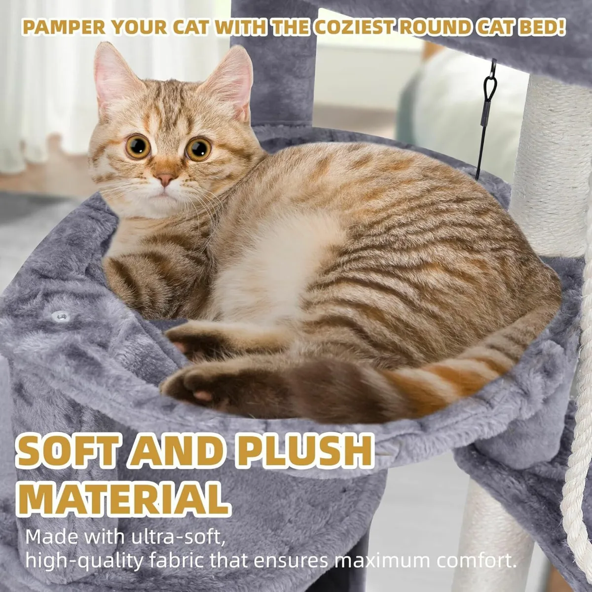 95cm Cat Tree with Scratching Posts, Grey - Image 3