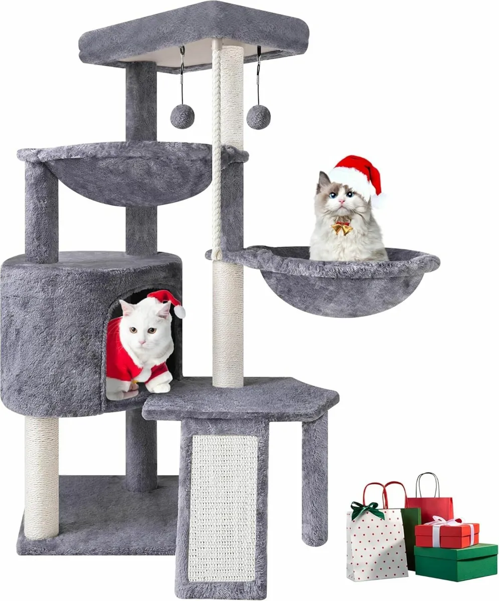 95cm Cat Tree with Scratching Posts, Grey - Image 4